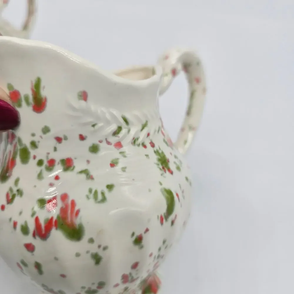 Vintage Splatter Drip Glaze Creamer and Covered Sugar Bowl Set Multicolor